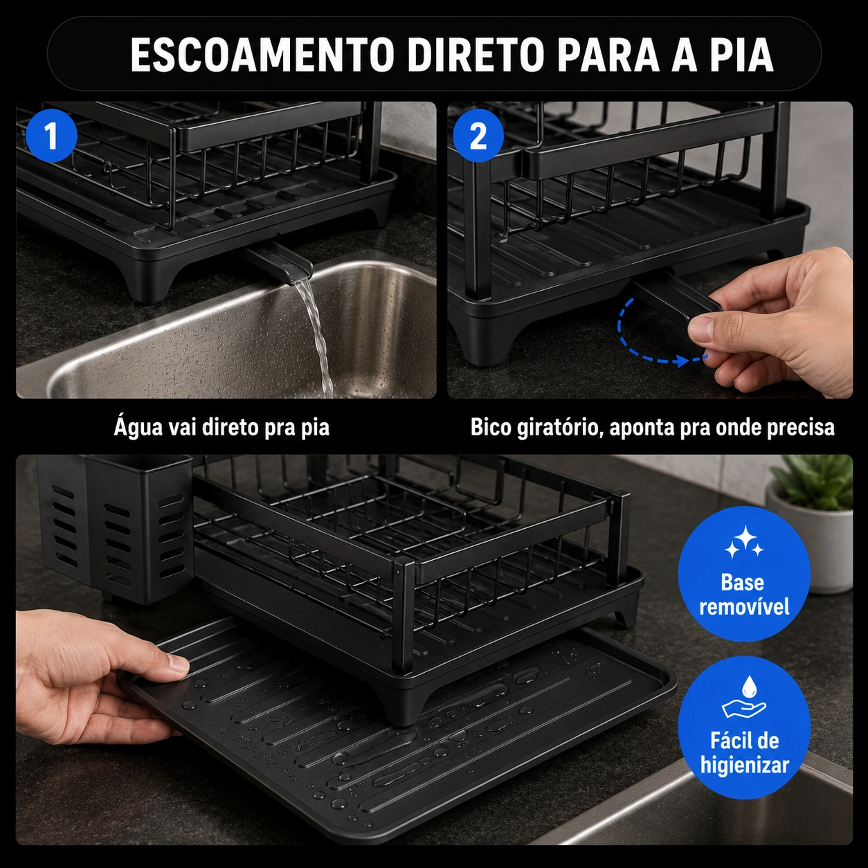 Escoamento direto para a pia com bico giratório